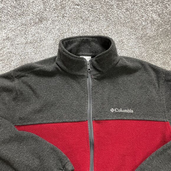 Columbia Jacket Adult XL Extra Large Red Gray Full Zip Soft Fleece Outdoor Mens - Picture 10 of 10